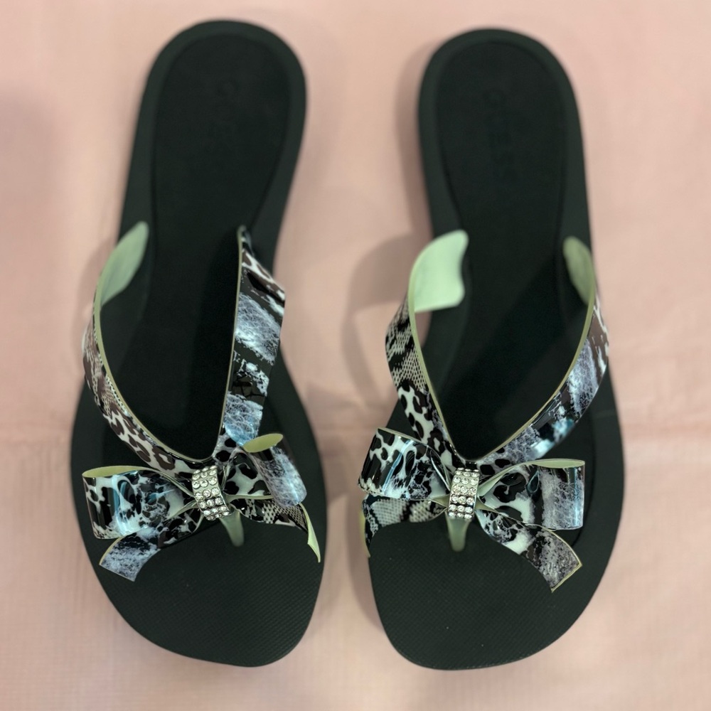 Guess Black and White Animal Print Sandals